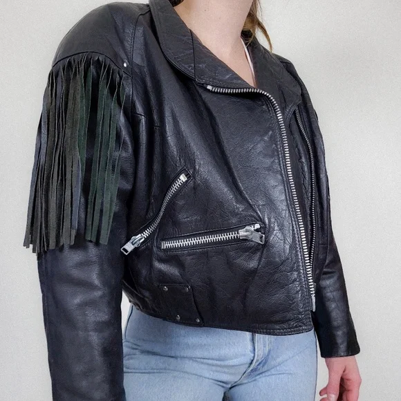 Vintage genuine leather motorcycle jacket iconic authentic 80s 90s fringe - Picture 14 of 16
